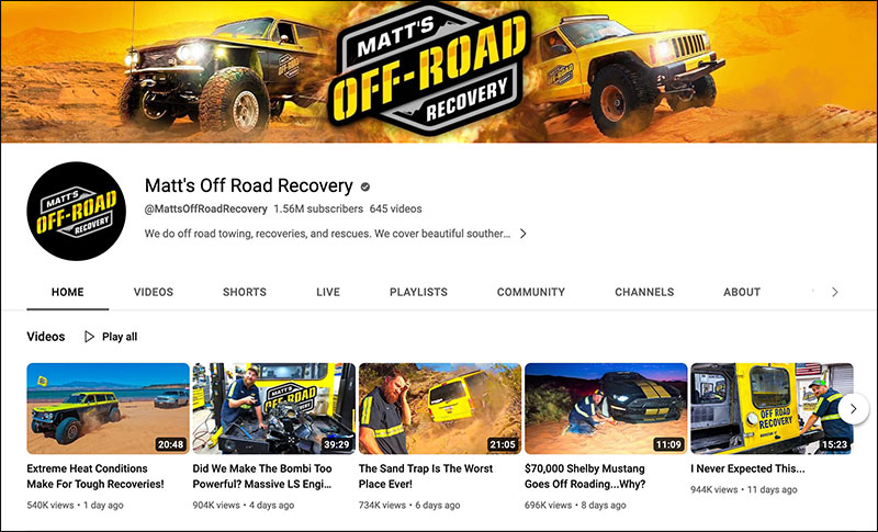 Matt's Off Road Recovery YouTube Page