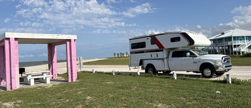 Magnolia Beach Pink Shelter And Picnic Table