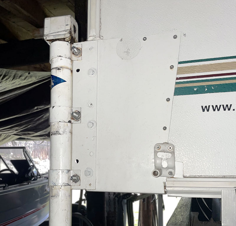 Lawnmower Deck under jack brackets on camper