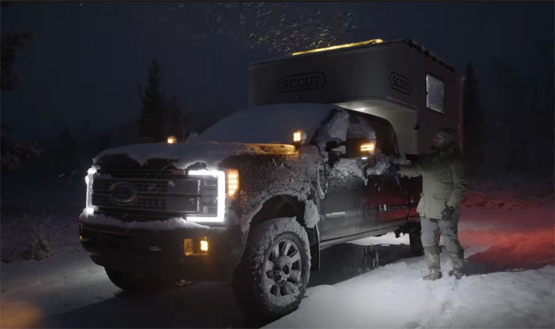 Scout Camper In The Snow