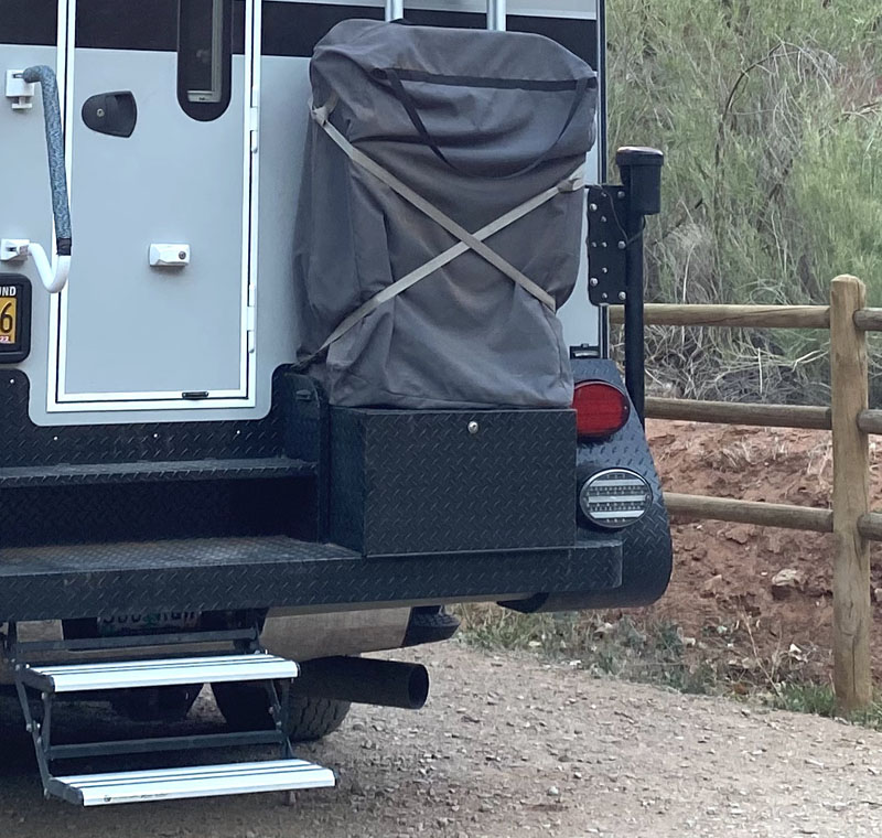 Sliding BBQ Box For A Camper With Chair Storage Above