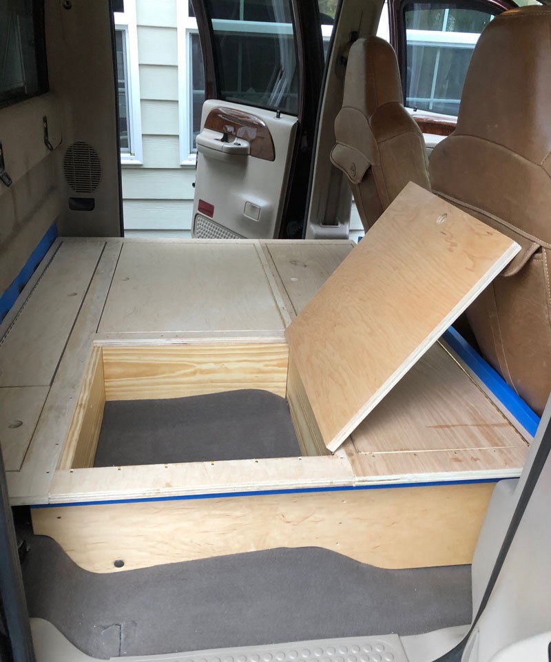 Rear Seat Modification Box With Storage Open