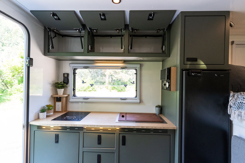 Outpost Campers Interior Cabinet Doors Open