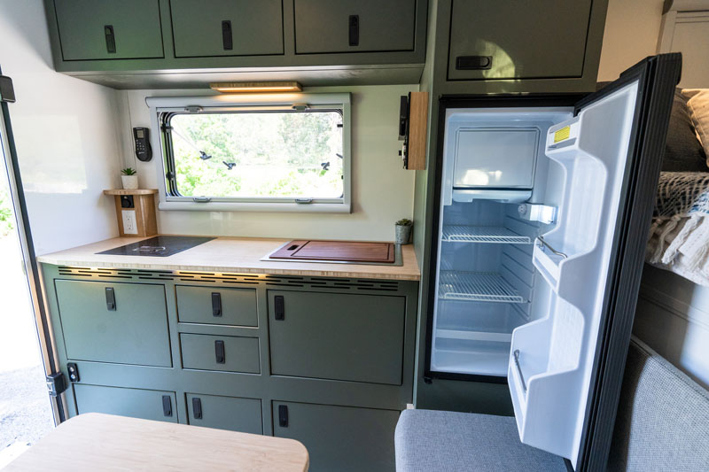 Outpost Campers Interior Refrigerator Open