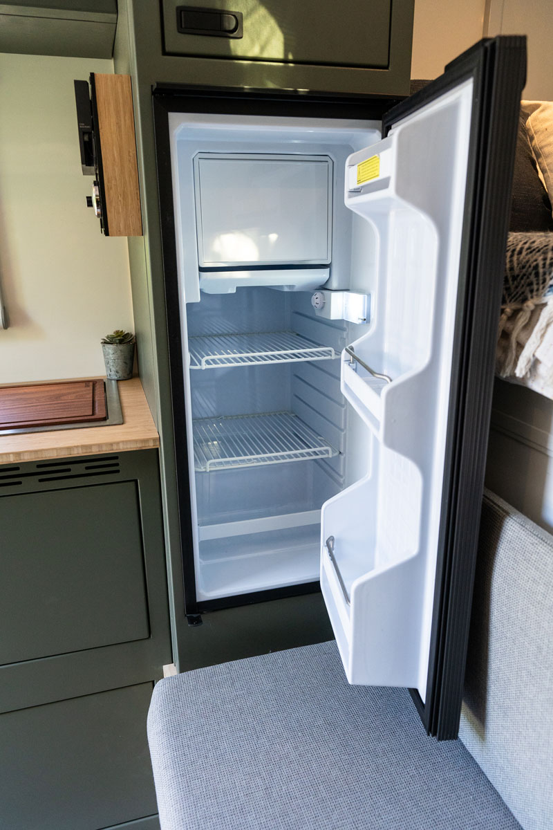 Outpost Campers Interior Vertical Refrigerator Open