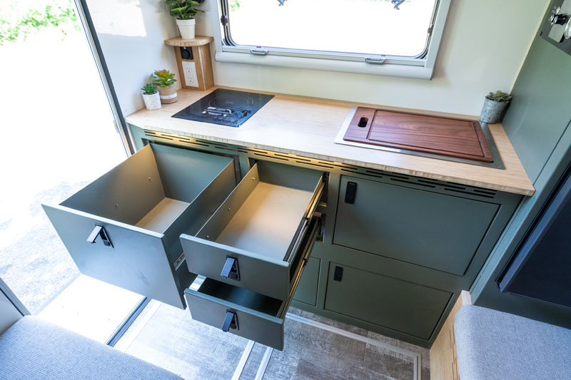 Outpost Campers Kitchen Drawers Open