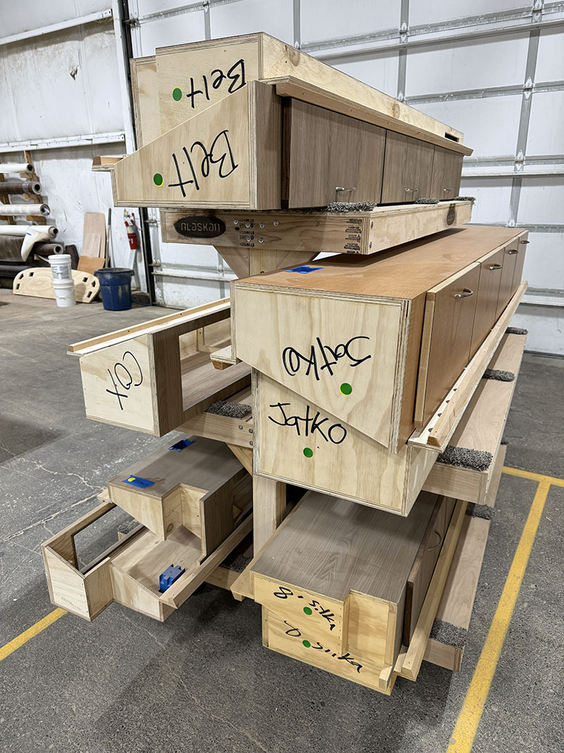 Alaskan Factory 2025 Finished Cabinets With Customer Names