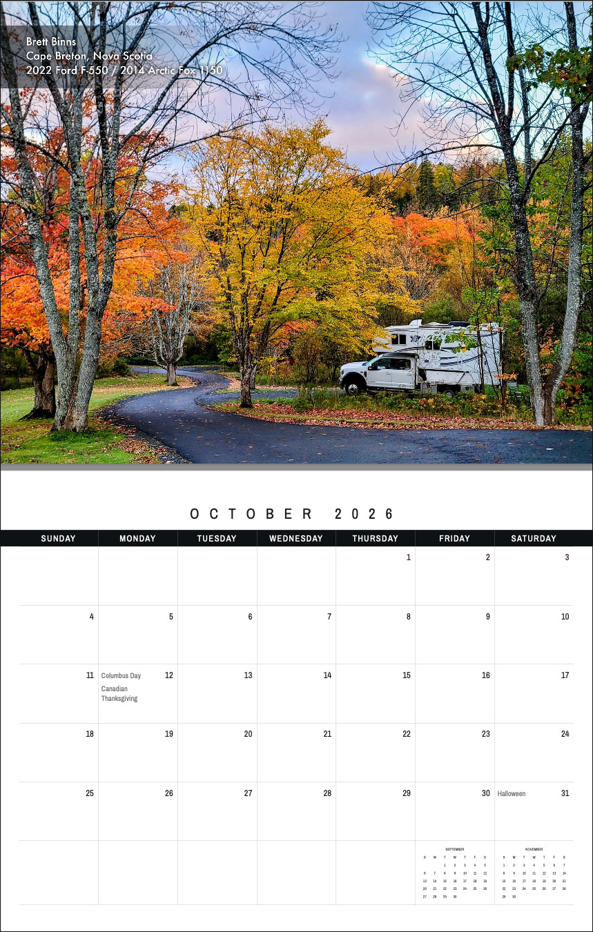 2026 Truck Camper Calendar October