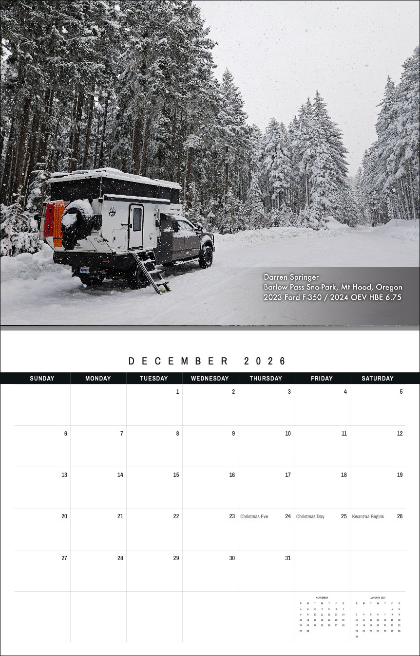 2026 Truck Camper Calendar December