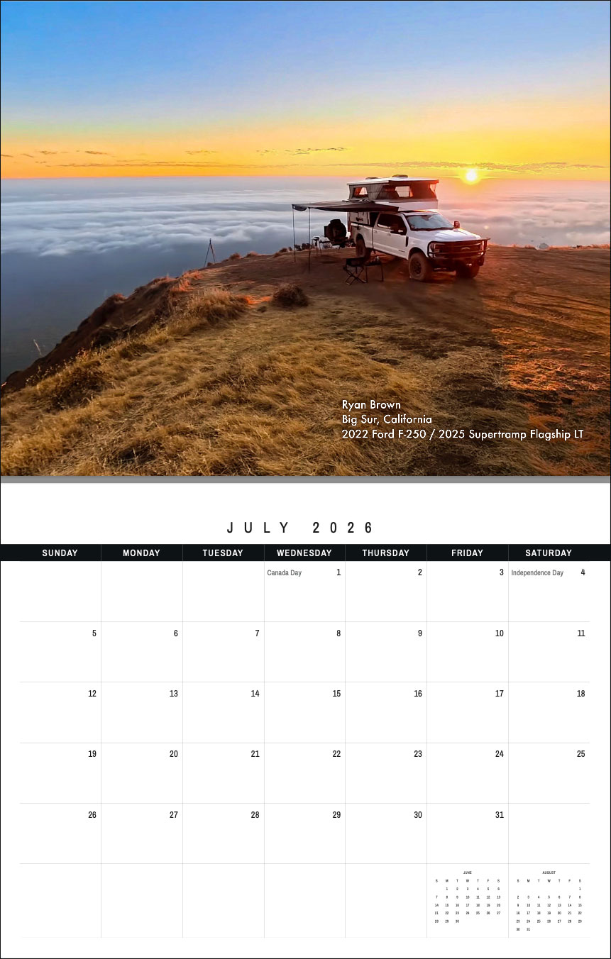 2026 Truck Camper Calendar July