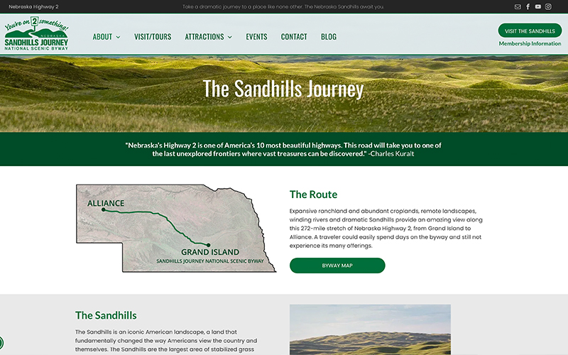 Sandhills journey website and highway map