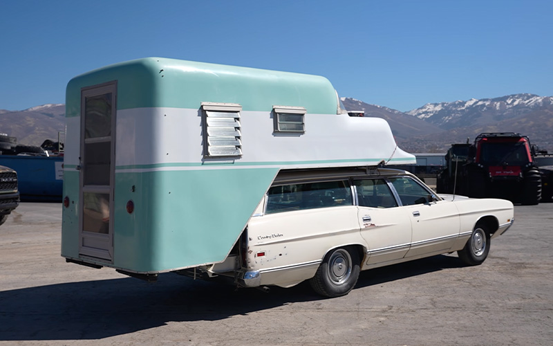 Exterior Rear Passenger Side ToteMotel Camper And 1971 Ford Country Sedan Reemerge