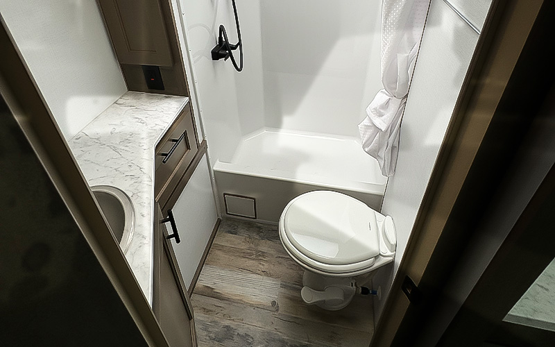 Fixed RV Flush Toilet With Black Tank Eagle Cap 1165 Bathroom