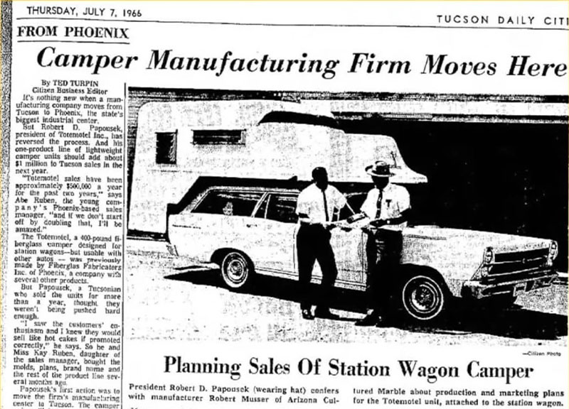 Tuscon Daily Newspaper Clipping ToteMotel Camper And 1971 Ford Country Sedan Reemerge