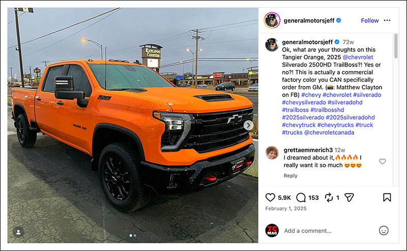 2026 Chevy In Orange Instagram