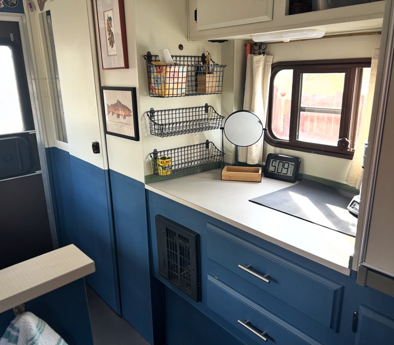Idletime camper blue and white interior