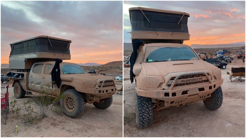 Scout after mud trail in the desert