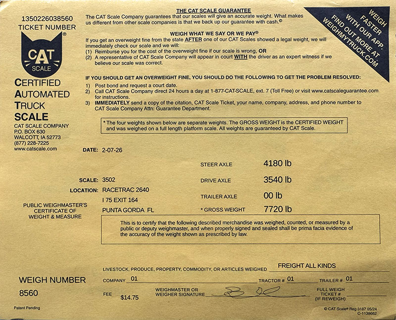 CAT Scale Ticket, Just the Ram 3500 dually