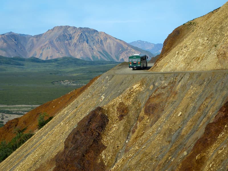 Denali bus on steep cliff