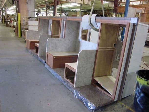 Adventurer 89RBS slide-out rooms on the factory floor