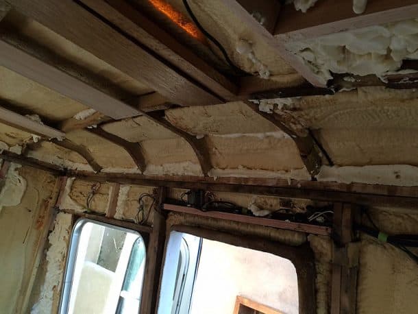 Ceiling with new structure and added insulation.