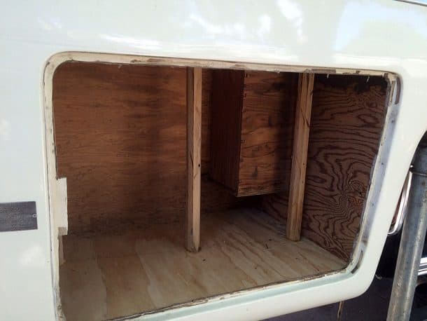 LPG compartment on the back overhang of the camper