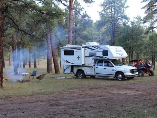 #306 - Kathleen OliverApache-Sitgreaves National Forest near Alpine, Arizona2007 Dodge 35002015 Lance 1052Camera Used - Canon EOS T6We went up to the forest south of Alpine, Arizona for a long weekend of camping and exploring on the Polaris RZR.  We saw a side road off Highway 191, so we decided to take a look.  About a mile down this dirt road, we found a lovely little area in the trees.  Other than a few other explorers riding by on their ATV/UTV's, we had the forest to ourselves!