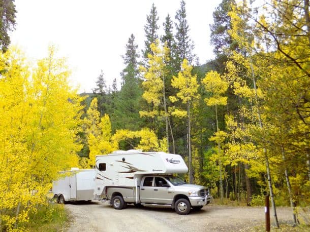 #296 - Alice TyserCollegiate Peaks Campground, Colorado2008 Dodge Ram2013 AdventurerCamera Used - PanasonicWe were camping at Collegiate Peaks Campground and snapped this photo when the Aspens were at their peak.