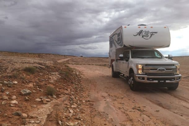 #115 - Sam and Lisa PoundsDirt road near Navajo Reservation, Utah2017 Ford F3502018 Arctic Fox 990Camera Used - Nikon AWS 120We were traveling to southern Utah and were stopped by a DOT employee and told there was an accident ahead and the wait would be three to four hours.  We promptly turned around and followed the local drivers down an old dirt road that eventually came out on the other side of the accident which allowed us to get on our way.