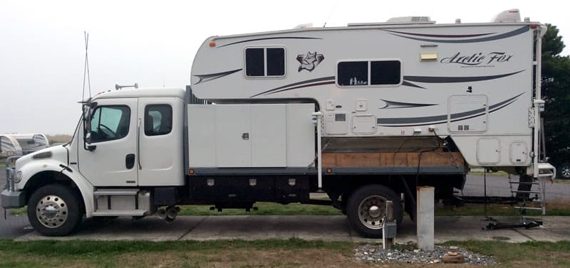 Freightliner truck camper with huge storage box