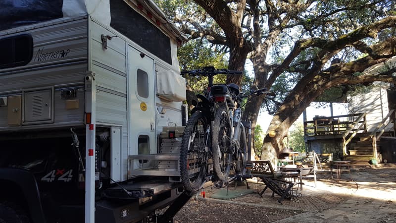 Bike Carrier with bikes and Northstar camper