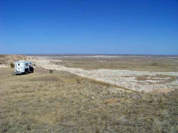 #278 - Joe O'BrienBadlands overlook at Buffalo Gap Grasslands, South Dakota2001 Dodge Ram 25002003 Northstar LaredoCamera Used - Kodak Z812ISOn our way to Yellowstone we discovered free camping in Buffalo Gap Grasslands, South Dakota.  We dry camped with an overlook of the beautiful, other world landscape of the Badlands for three days.  It was the best stay ever.  There were a few other campers and plenty of room.  No one was within a half mile of our camp.