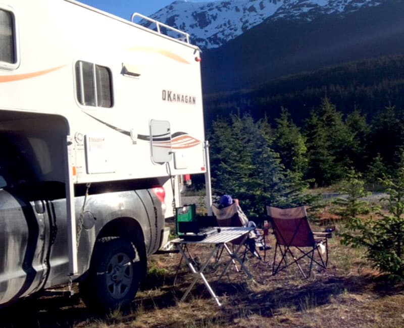 Lee Valleys store table with Okanagan camper