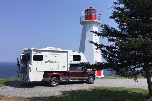 #188 - Audra AbbottCape George Point Lighthouse, Nova Scotia, Canada2008 Ford F3502006 Lance 1181Camera Used - Olympus ToughCape George Point Lighthouse is situated at Cape George Point in the Northumberland Shore region overlooking the waters of St. George’s Bay in Nova Scotia, Canada.  Cape Breton Island and Prince Edward Island could be seen on this clear day.  The lighthouse sits atop a high cliff and guides vessels into St. George's Bay. This stop was part of our one month long Staycation of traveling the shoreline of our own beautiful province.  We loved stopping at the many lighthouses along the way for a bite to eat and to snap a picture.