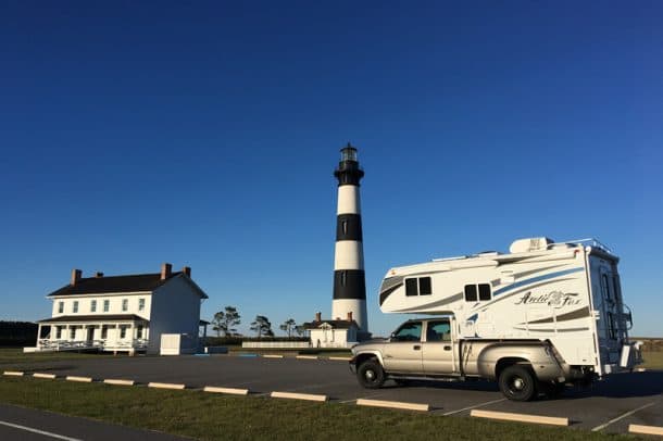 #189 - David HollerBodie Island Lighthouse Cape Hatteras, North Carolina2002 Chevrolet K35002017 Arctic Fox 990Camera Used - PhoneWe picked up our new 2017 Arctic Fox Truck Camper at A&M Services in Kittrell, North Carolina and took a road trip down to Hatteras with it for a few days before taking it home to York, Pennsylvania.  Just one of the many beautiful stops along the way!