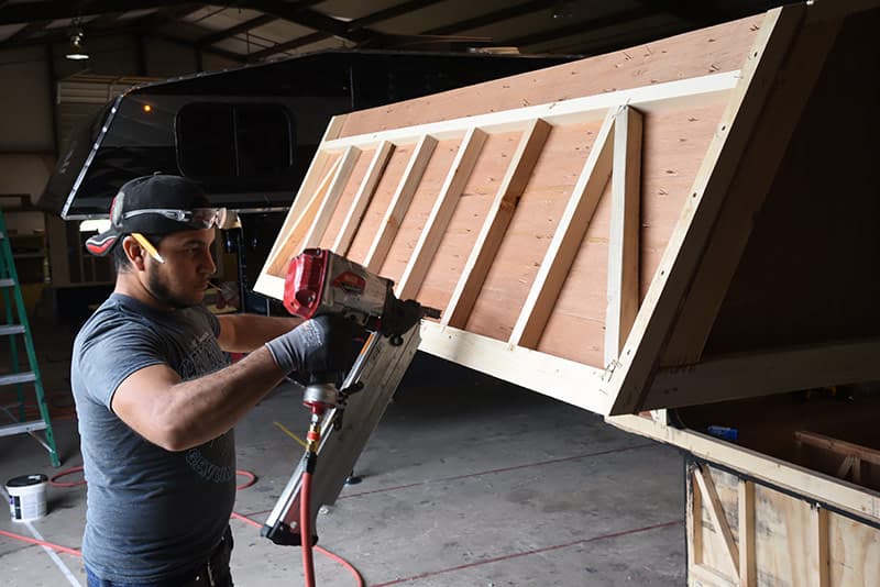 sidewalls and cabinetry into position