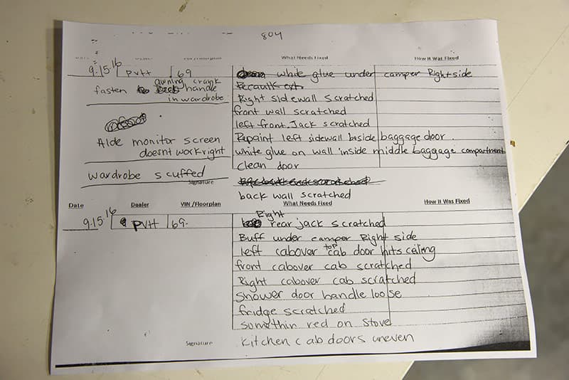 Cirrus 820 quality control sheet