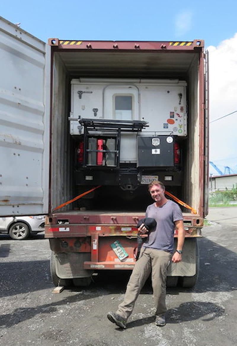 Container to South America with truck camper inside