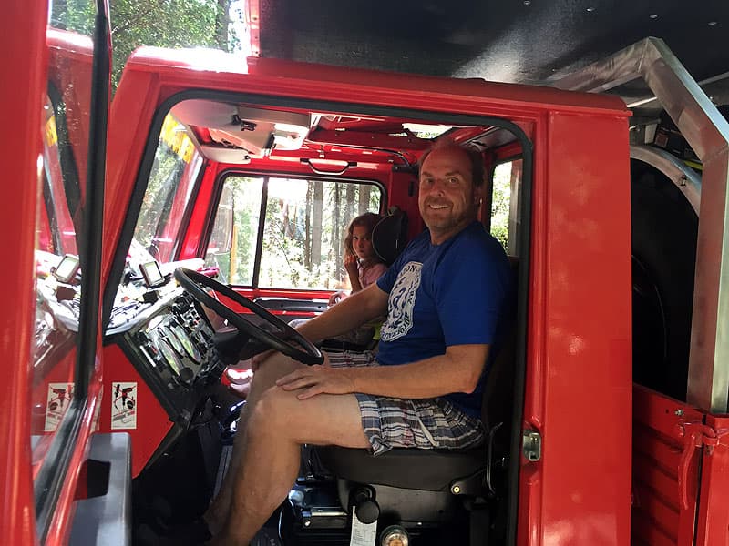 Daniel Bass and his daughter in their Unimog