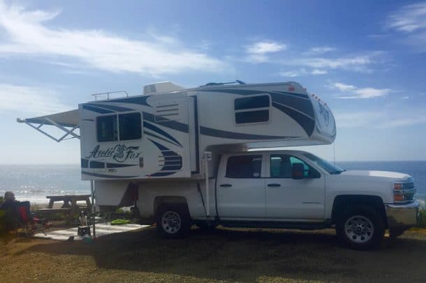 #159 - Loretta TannenDepoe Bay, Oregon2016 Chevy Silverado2016 Arctic Fox 811Camera Used - PhoneEvery August I travel from hot, dry central Oregon to the beautiful Oregon Coast to spend a few days in the Depoe Bay/Newport area.  I always stay at Sea and Sand RV Park in site #103, which is the absolute premier location in the park for a truck camper.  As you see in my photo, the ocean view is unobstructed and always breathtaking, especially on a warm sunny day. August is the perfect month to observe the gray whales that come into the bays and coves to feed and play in the shallow waters.  It's quite a sight if you're fortunate to be there!