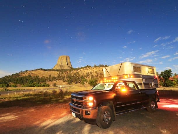 #319 - Brent KoopsDevils Tower, Wyoming2016 Chevy Silverado2016 Four Wheel Camper HawkCamera Used - Canon 7D Mark IIOn the forefront of a trip through Wyoming, we stopped overnight at Devils Tower.  It was a cool, clear full moon night and we couldn’t resist getting some nighttime photos with our rig at the base of the iconic monument.