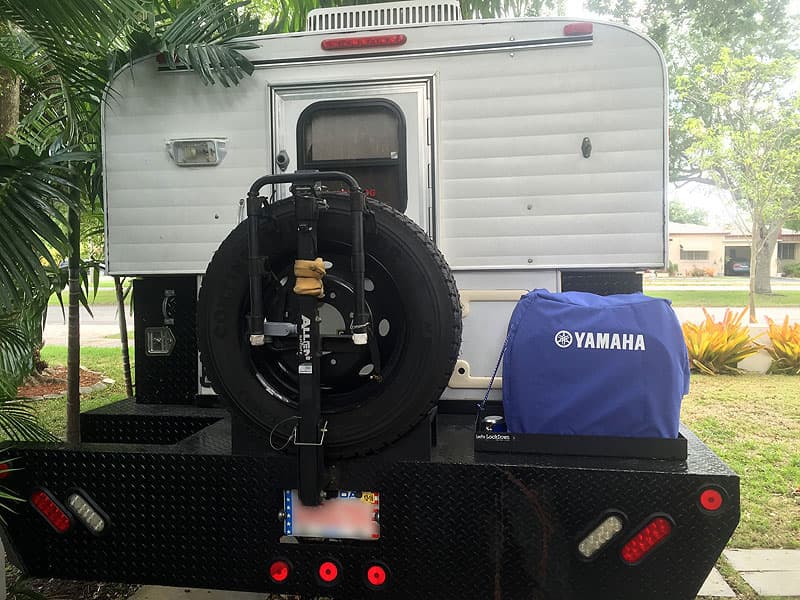 Yamaha generator on rear porch camper