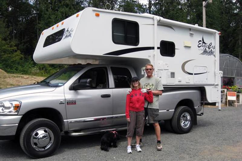 Roger and Elaine Odahl with their Eagle Cap camper