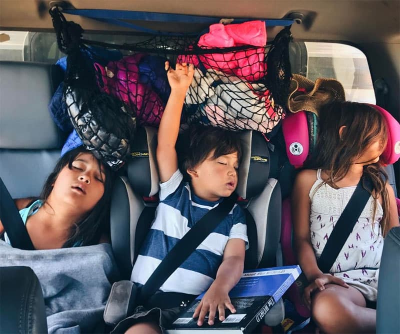 Exhausted Sleeping Kids in the Truck