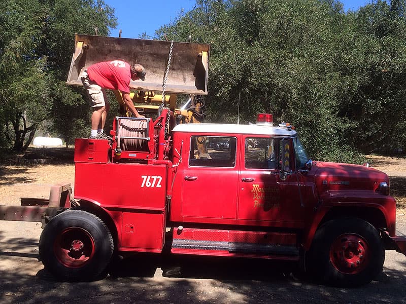 Fire truck being turned into a flatbed truck