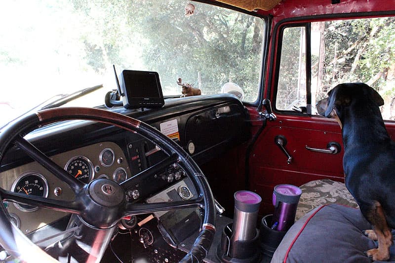 Fire truck front cab and dashboard