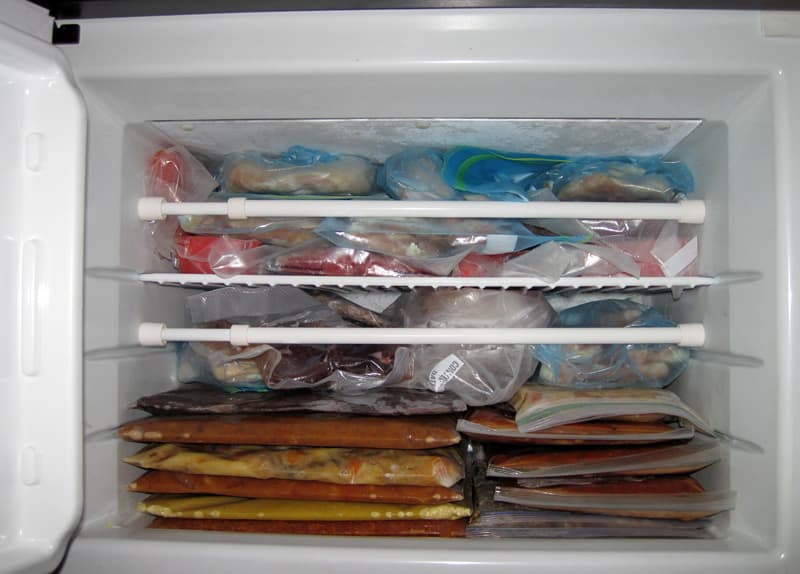 Camper freezer packed with food