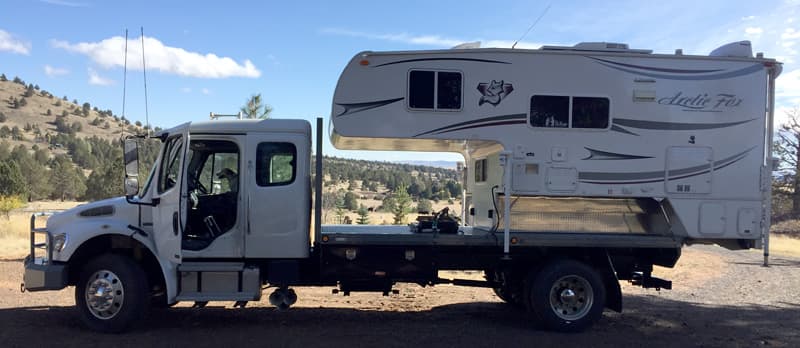 Freightliner truck camper before storage box was added