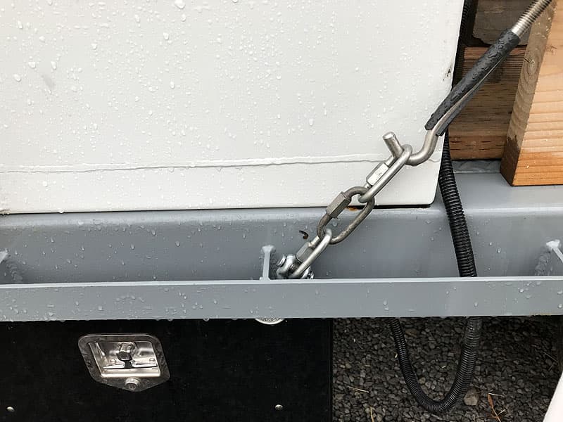 Freightliner truck camper tie-downs and turnbuckles