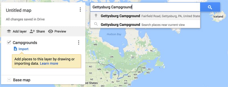 Gettysburg Campground search